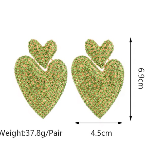 Statement Heart Earrings | Gold-Tone Rhinestone Drop Dangles - Picture 4 of 9